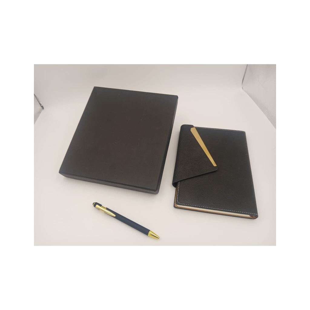 Black Envelope-Flap Notebook with Gold Trim - Black Diary (view 3) | GiftAGuru