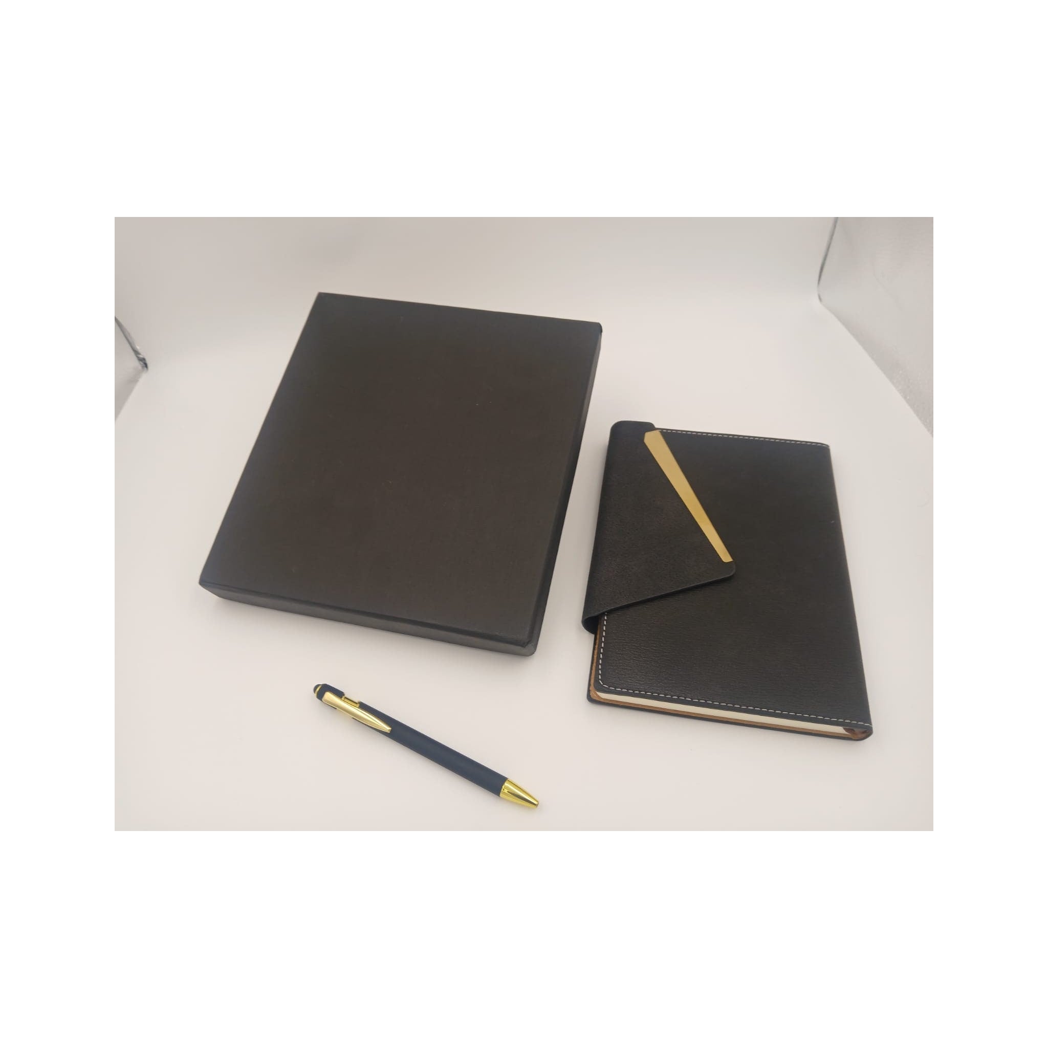 Black Envelope-Flap Notebook with Gold Trim - Black Diary (view 3) | GiftAGuru