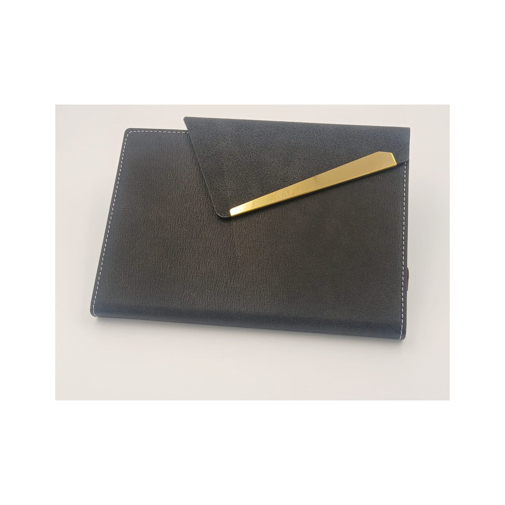 Black Envelope-Flap Notebook with Gold Trim - Black Diary (view 6) | GiftAGuru