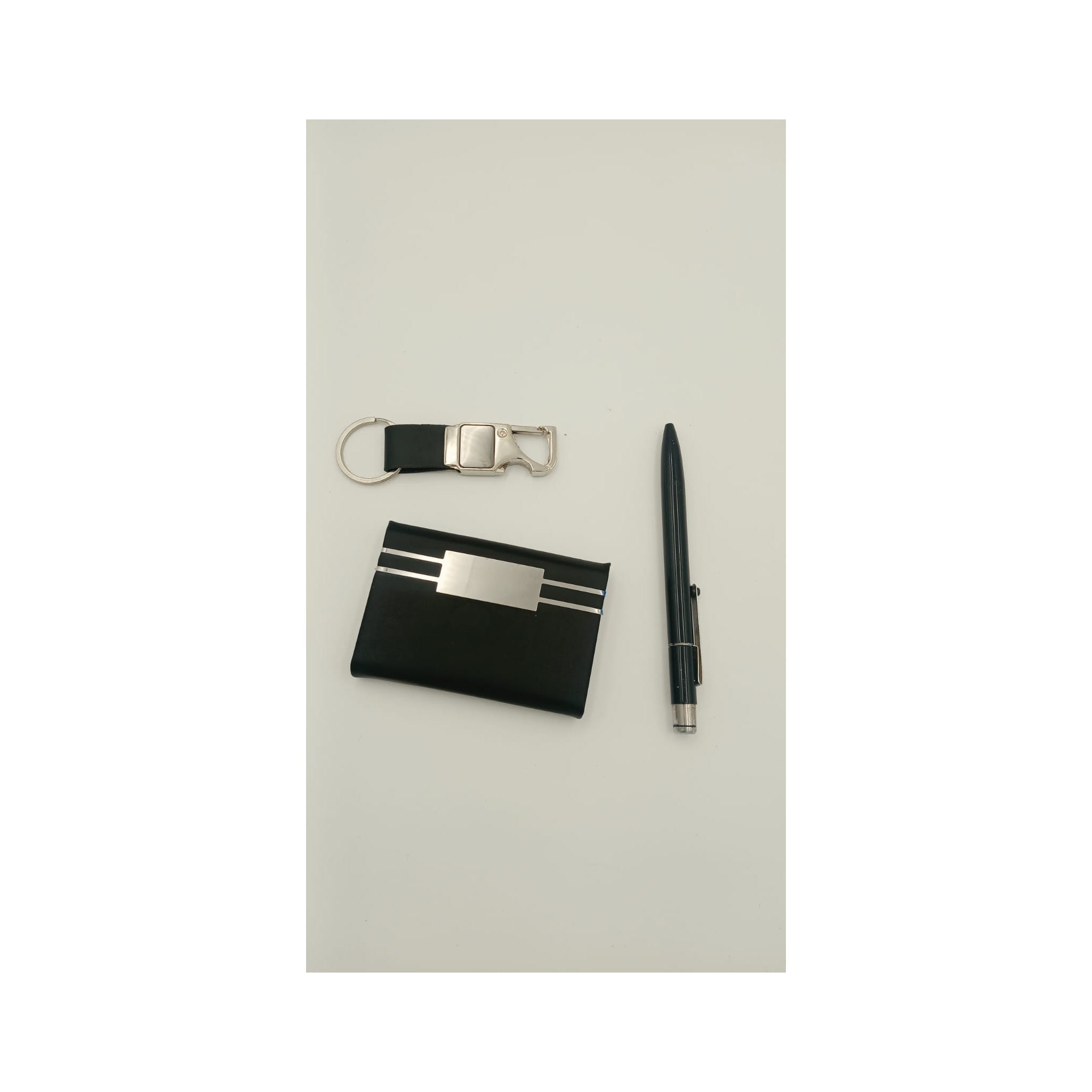 Black Leather Cardholder, Keychain & Pen Combo - Black Gift Set | GiftAGuru