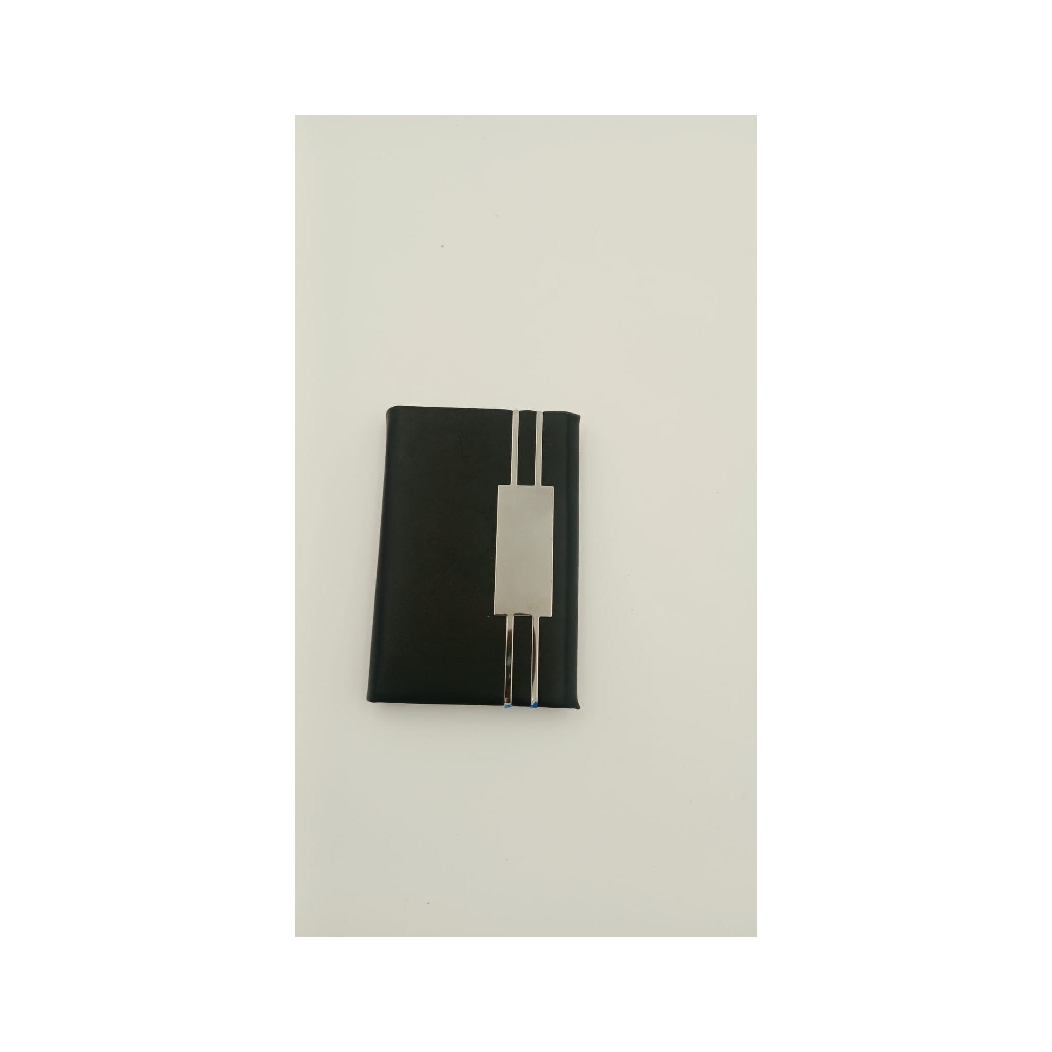 Black Leather Cardholder with Steel Plaque - Black Card Holder | GiftAGuru