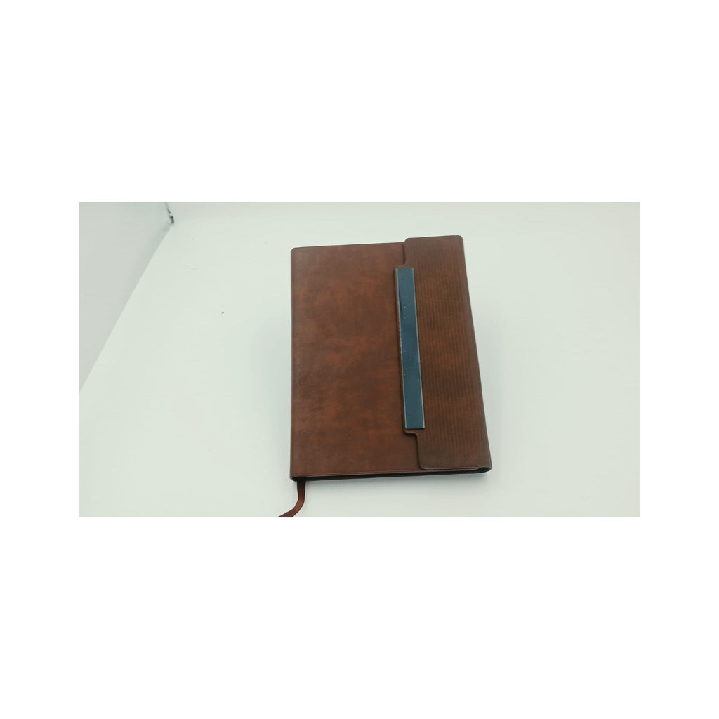 Brown Leather Notebook with Metal Bar Clasp - Brown Diary (view 2) | GiftAGuru