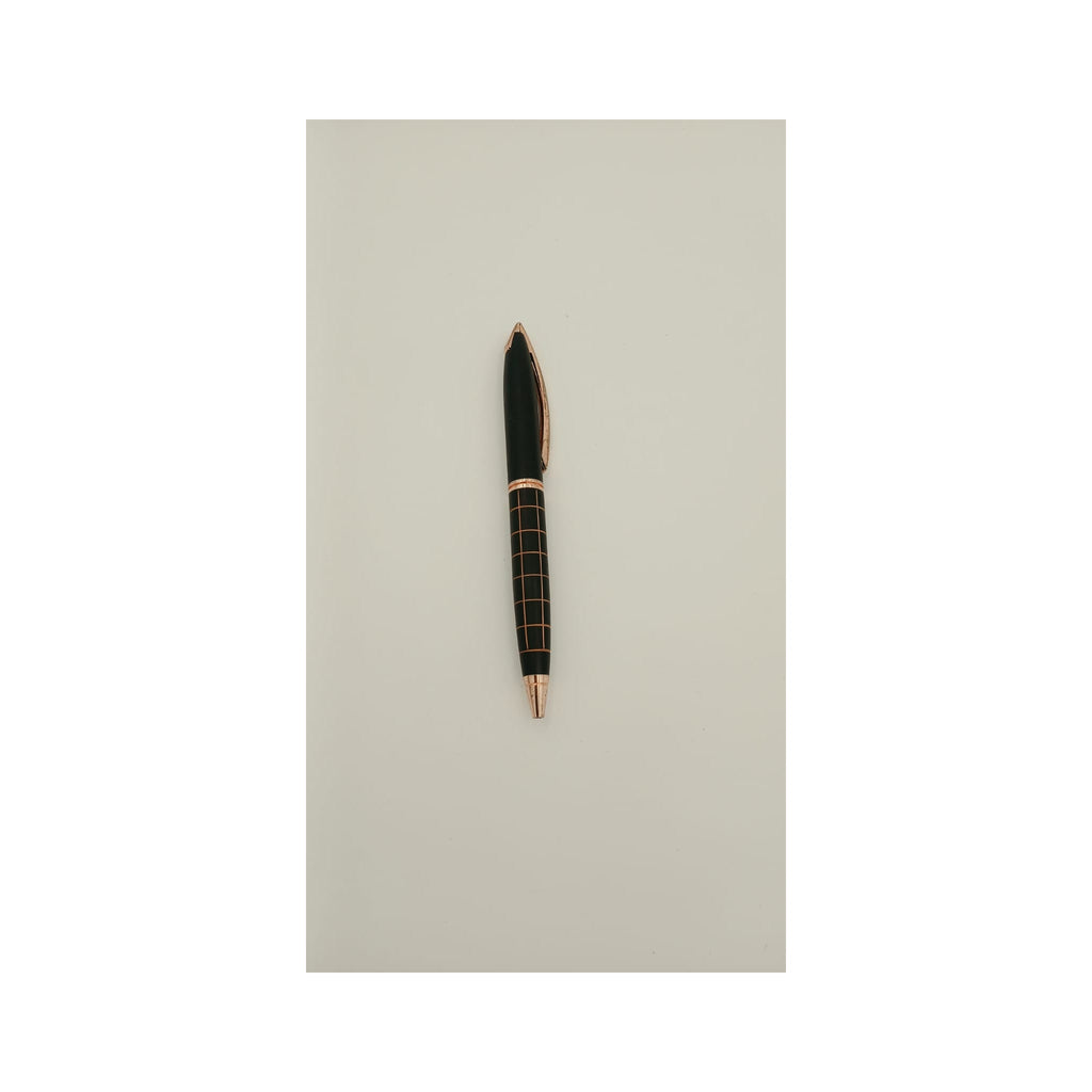 Rose Gold Trim Grid-Textured Pen — Black - Black / Rose Gold Pen (view 2) | GiftAGuru