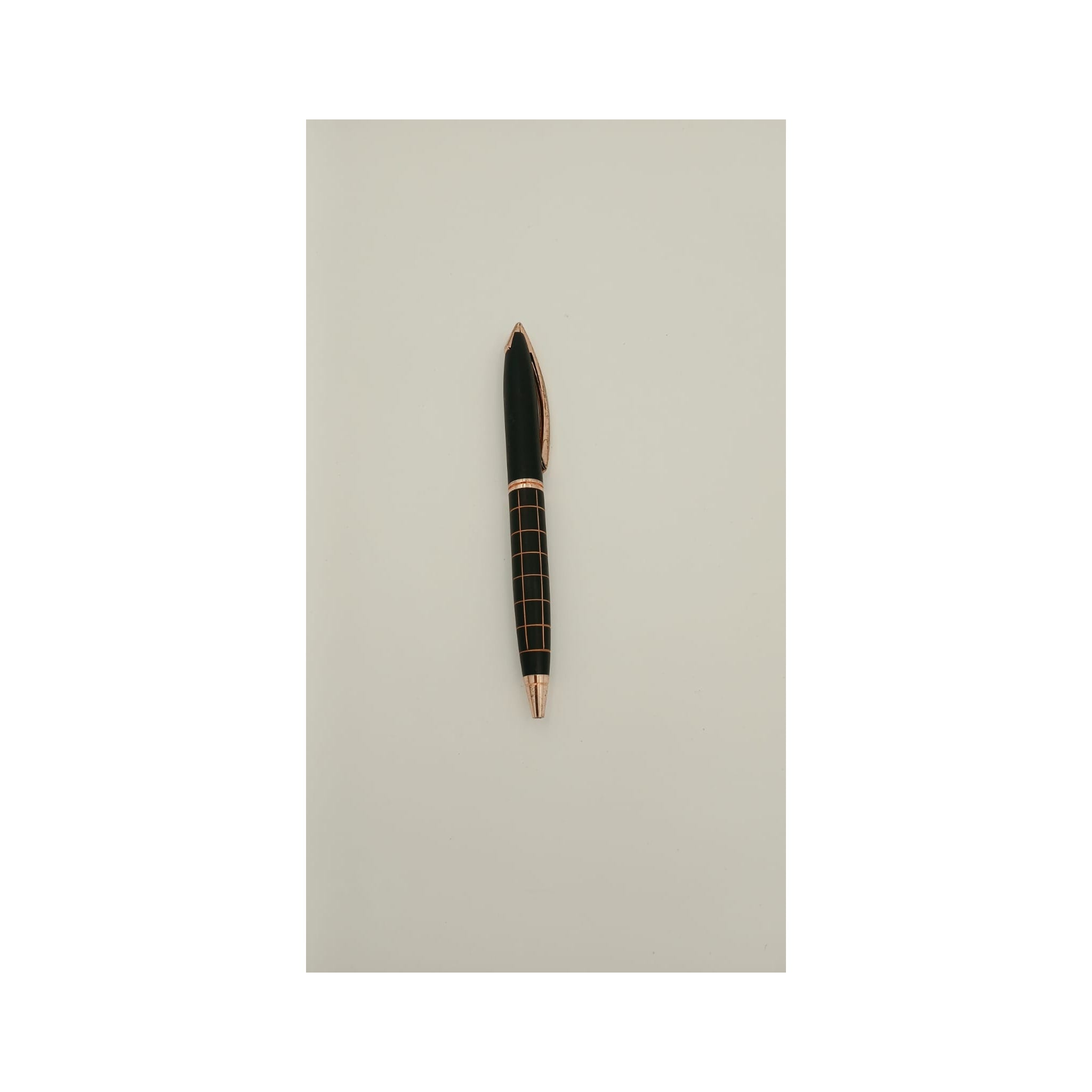 Rose Gold Trim Grid-Textured Pen — Black - Black / Rose Gold Pen (view 2) | GiftAGuru