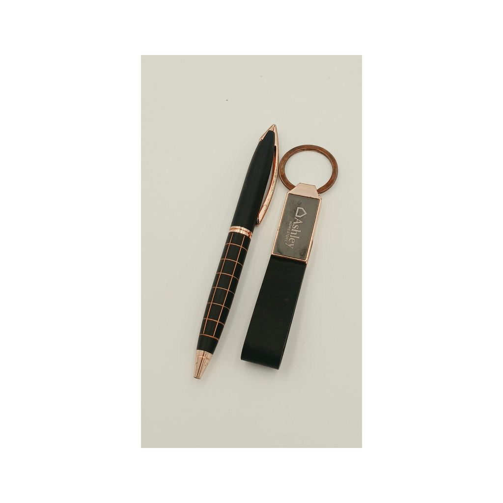 Rose Gold Trim Grid-Textured Pen — Black - Black / Rose Gold Pen | GiftAGuru