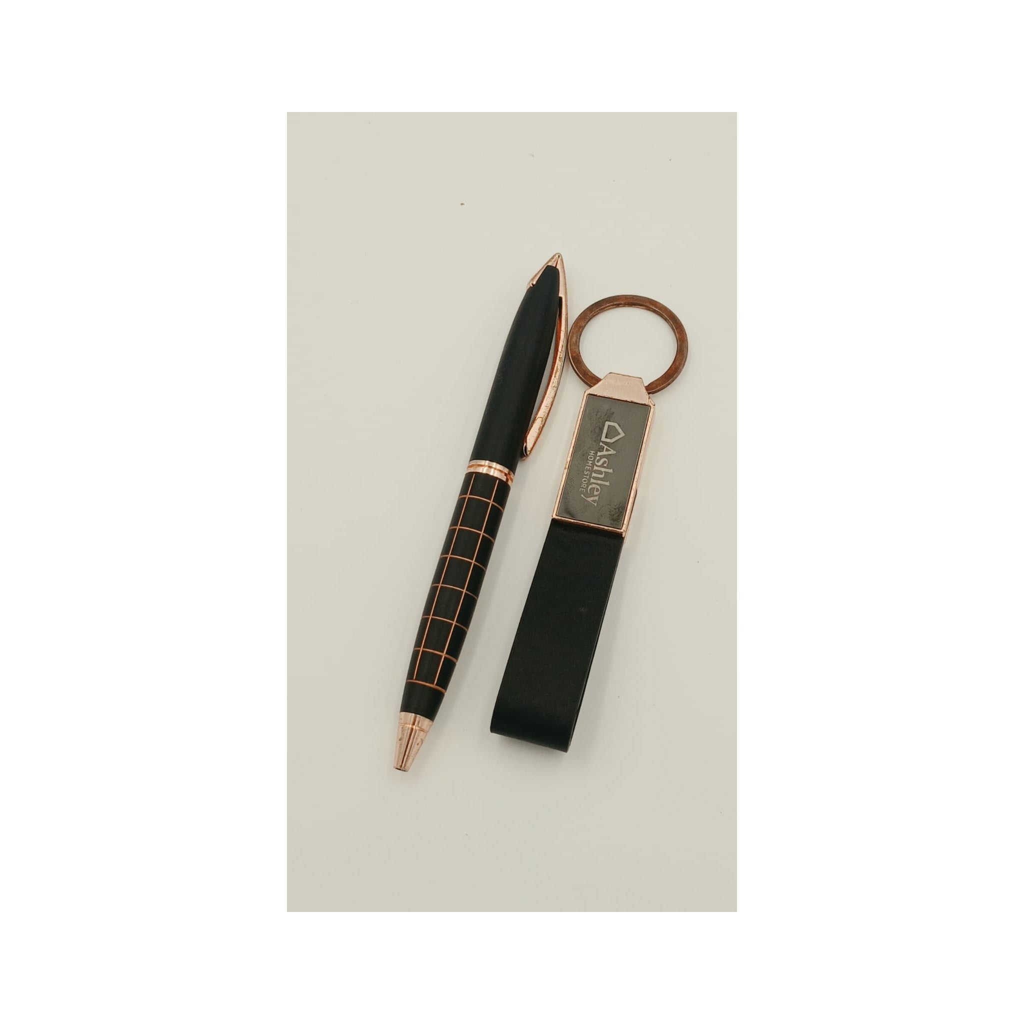 Rose Gold Trim Grid-Textured Pen — Black - Black / Rose Gold Pen | GiftAGuru